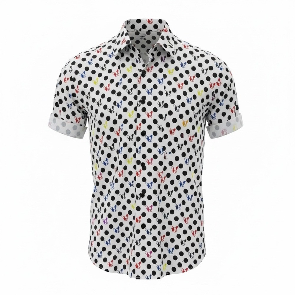 Maceoo Galileo Skulldot French Bulldog Polka Dot Shirt Mens XL Short Sleeve